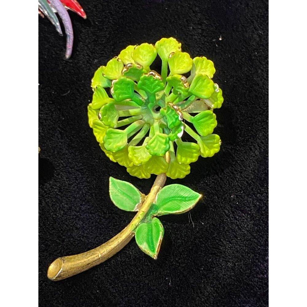 Vintage Misc. Lot of 4 Brooches Green Chrysanthemum Flower Peacock Yellow Rose - Picture 2 of 12